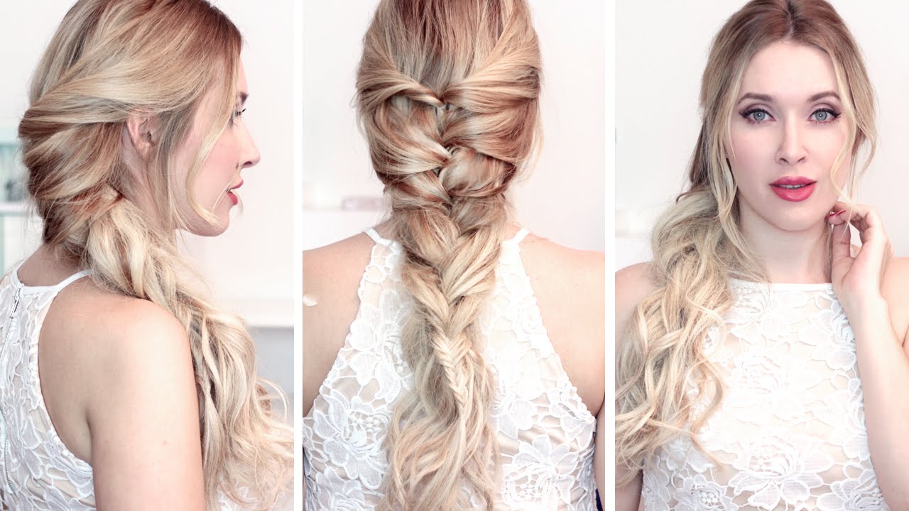 Простая прическа коса на бок петлями