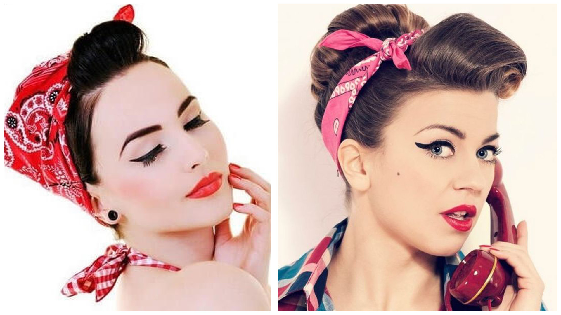 Полураспущенная прическа в стиле пин ап