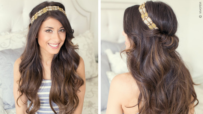 Прическа с ободком на длинные волосы Прическа с ободком на длинные волосы